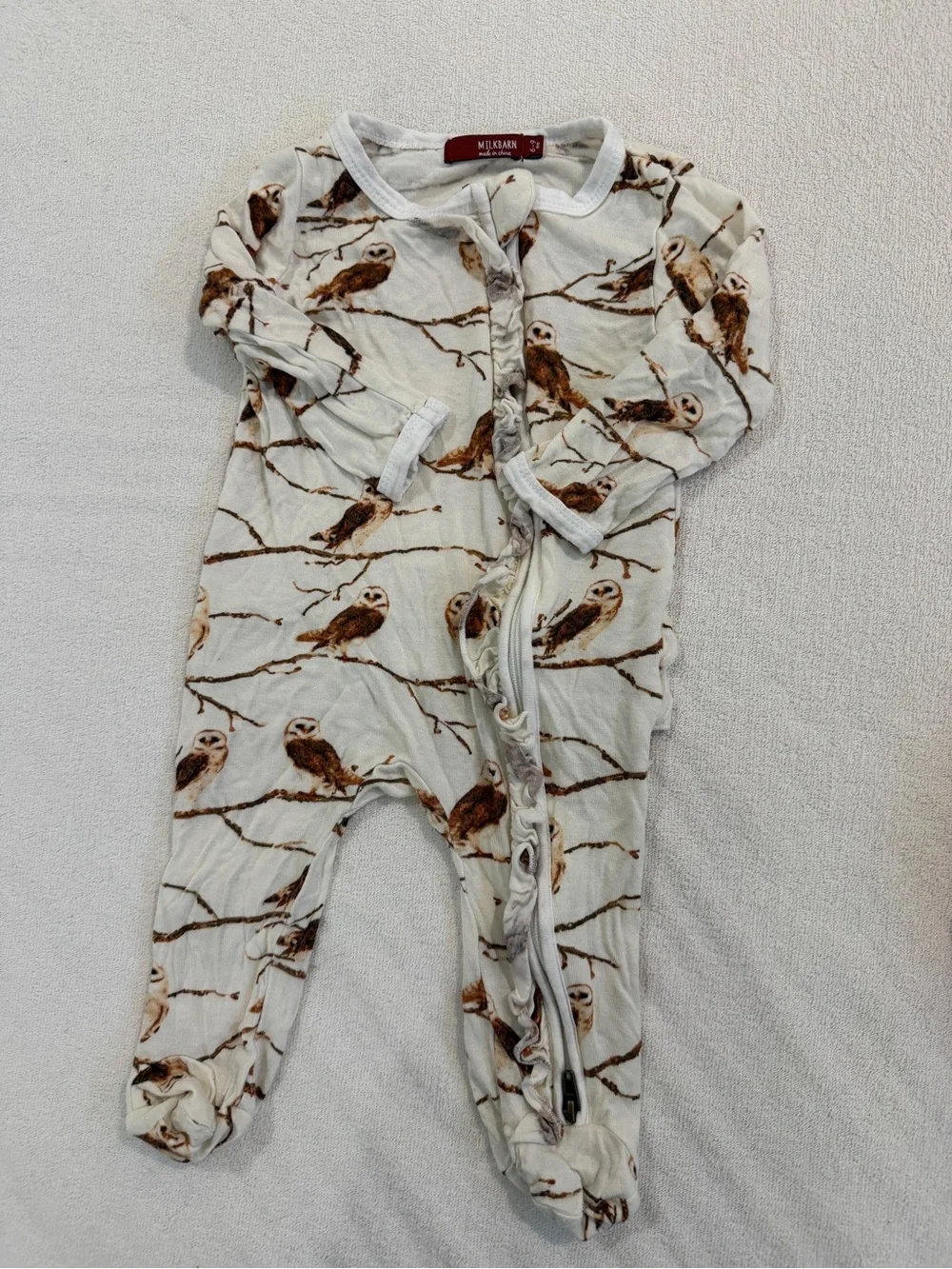 milkbarn 6-9M owl footed footies with matching hat
